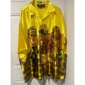 Vtg No Contest Microfiber Yellow HipHop guys Button Down Shirt 3XL Streetwear